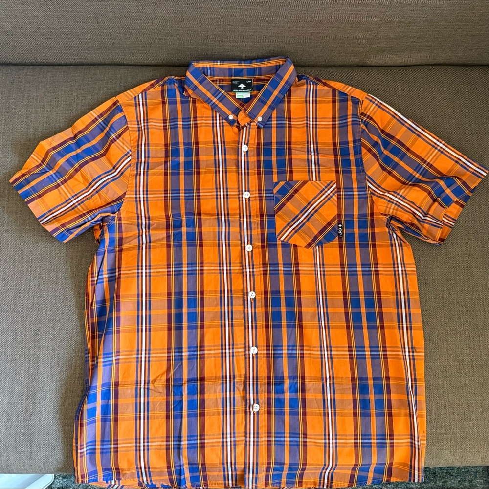 LRG Vibrant Orange and Blue Plaid Shirt